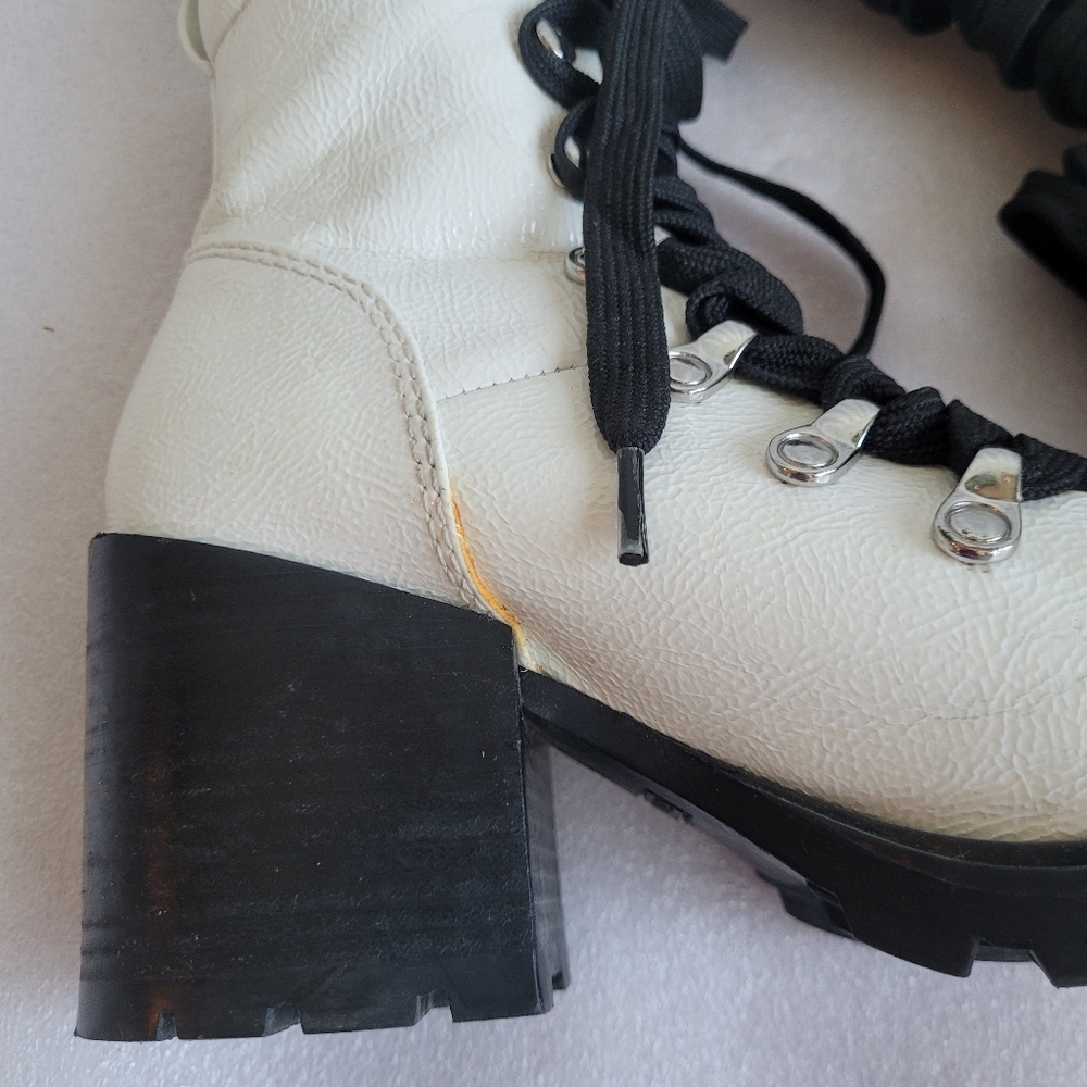 White Patent Leather Block Heel Combat Boots Kendall & Kylie Spencer Boot Size 7 - Picture 10 of 12